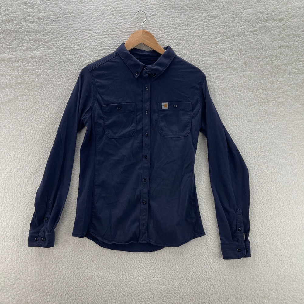 Carhartt Shirt Womens Small Navy Blue FR Flame Resistant Workwear CAT2 Outdoor